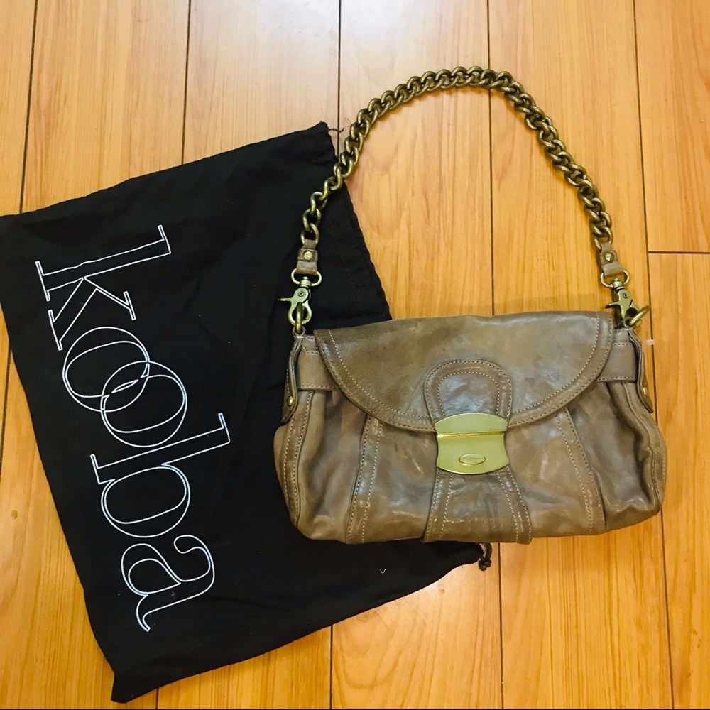 Kooba taupe chic shoulder baguette with chain strap